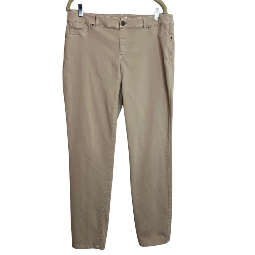 Chicos Platinum Womens Tapered Leg Pants 2.5 (L/14) Beige Stretch Cotton